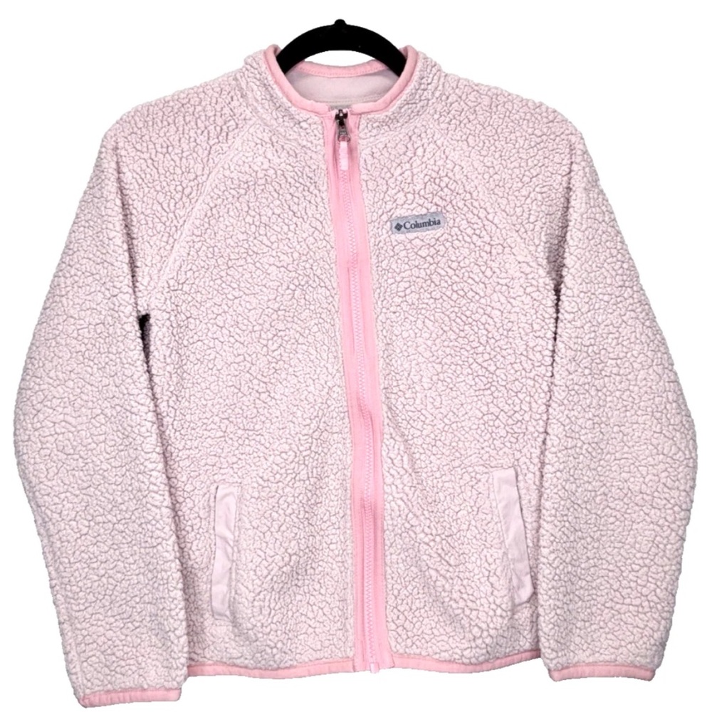 Columbia Girls Wool Fleece Jacket Pink Youth Medium 10/12 Zip Pre-Owned‎